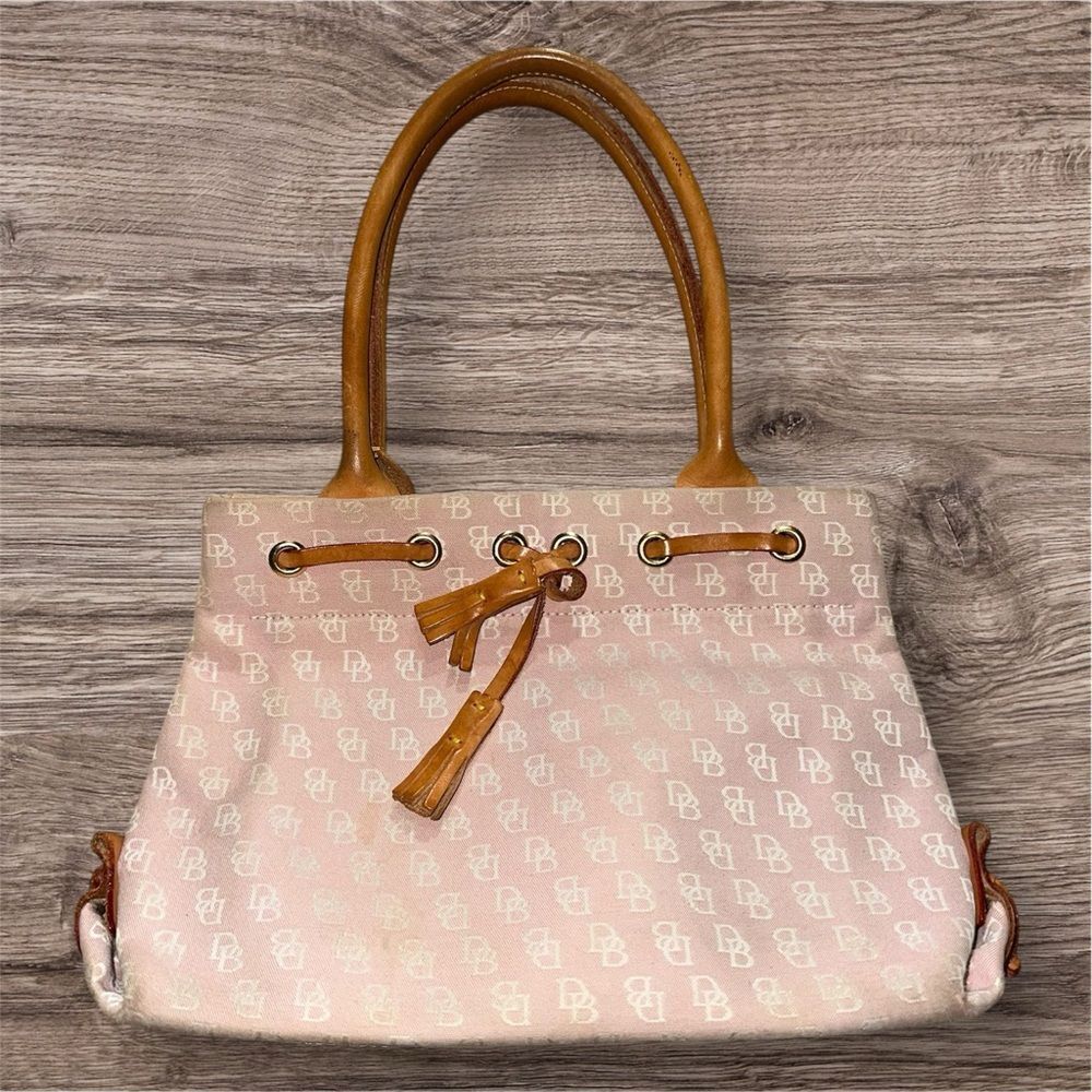 Vintage Y2K Dooney & Bourke Pink Signature Canvas Leather Mini Tassel Tote Purse